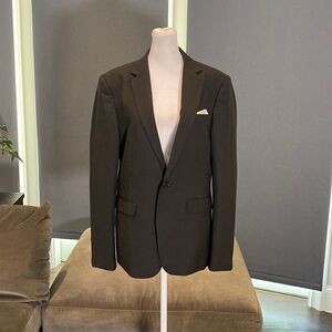 Men’s Black One Button Notched Lapel Suit Jacket Blazer Business Wedding Size 34